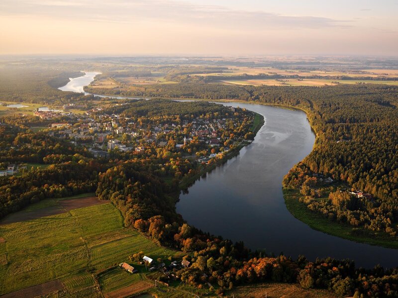 Aerial view of a river bend