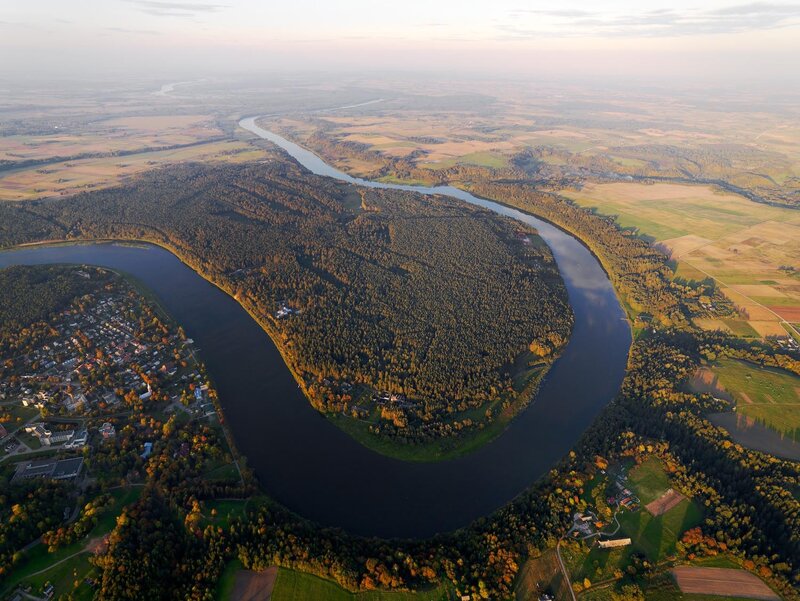 Aerial view of a river bend