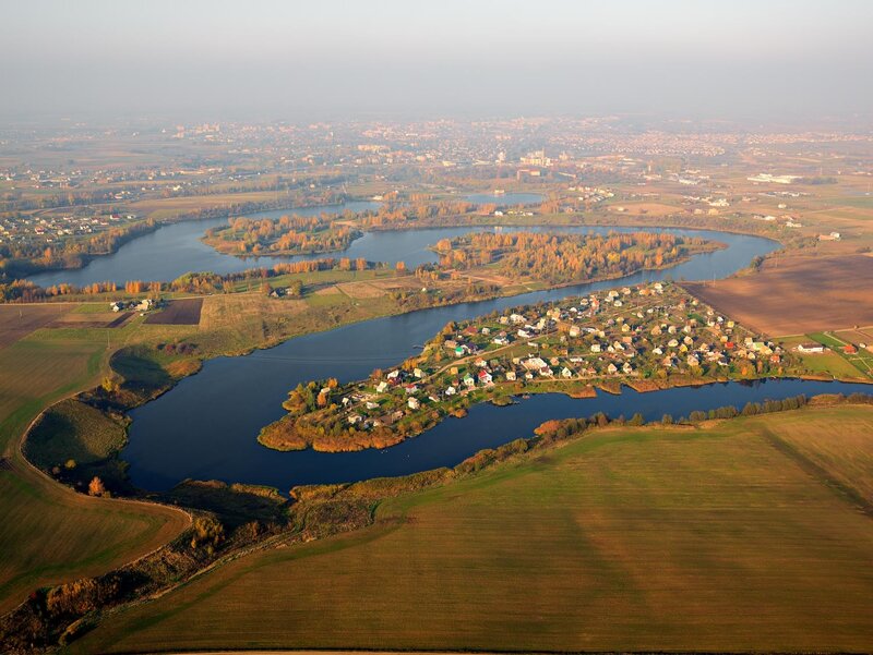 Aerial view of a river bend