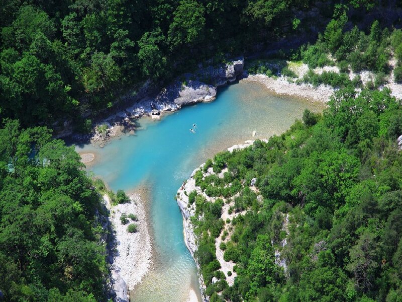 Aerial view of a river bend