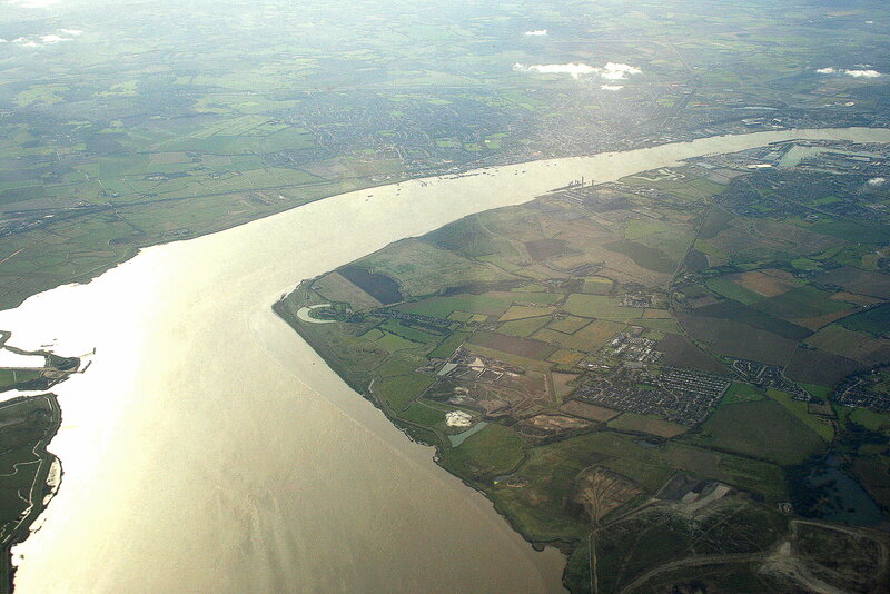 Aerial view of a river bend