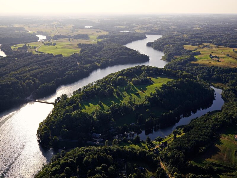 Aerial view of a river bend