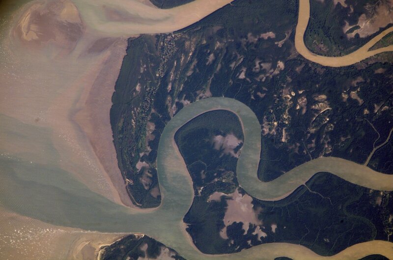 Aerial view of a river delta