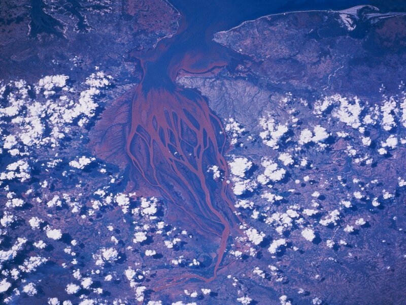 Aerial view of a river delta