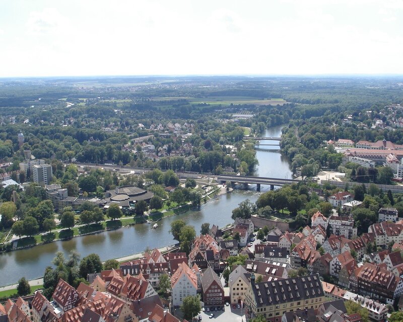 Aerial view of a river town