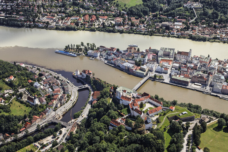 Aerial View of a River Town — Green