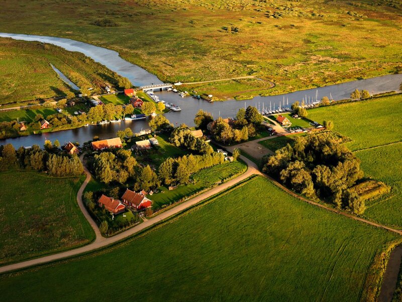 Aerial view of a river village