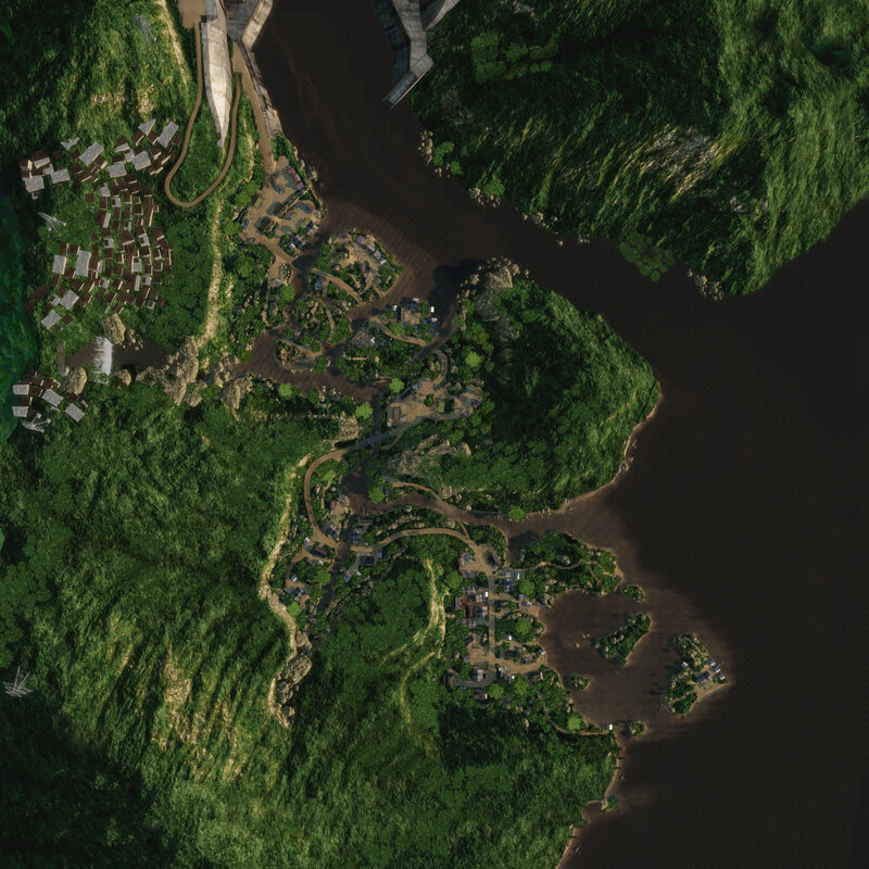 Aerial view of a river village