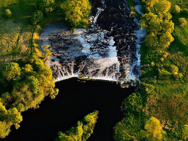 Aerial view of a river waterfall