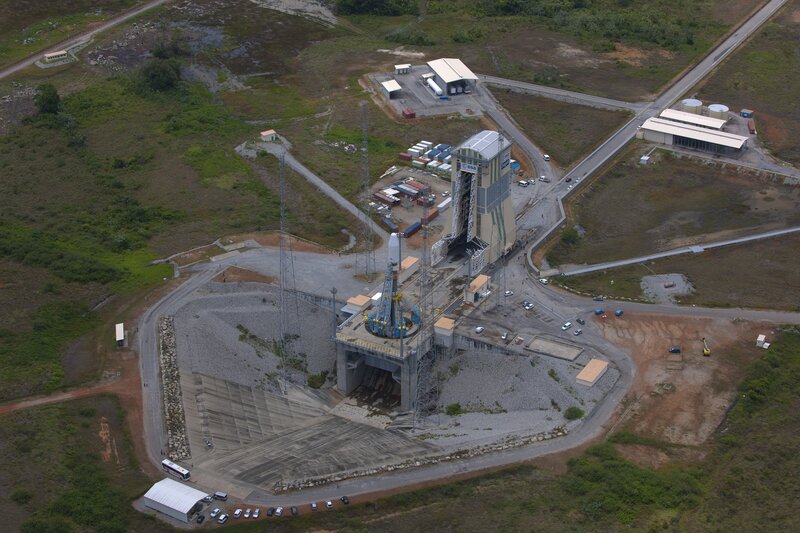 Aerial view of a rocket launch site