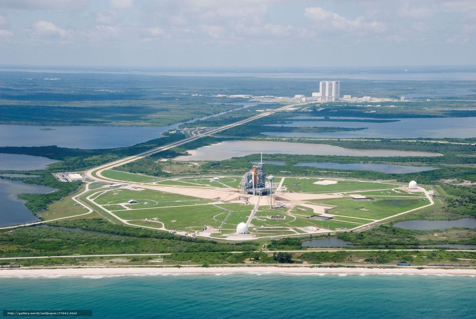 Aerial view of a rocket launch site