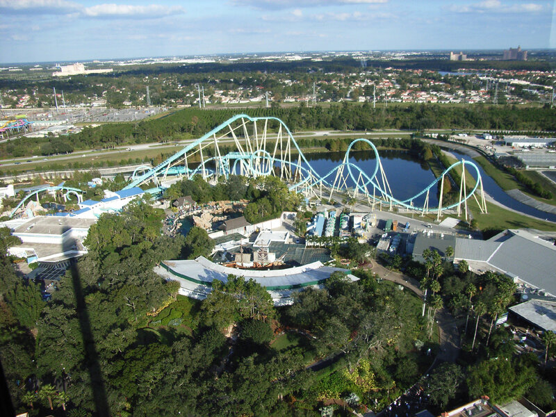 aerial view of a roller coaster