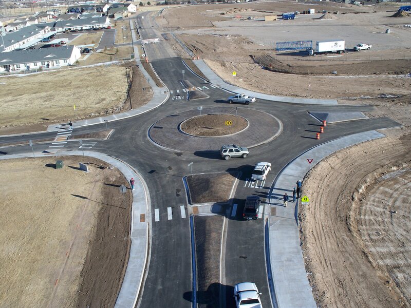 Aerial view of a roundabout under construction