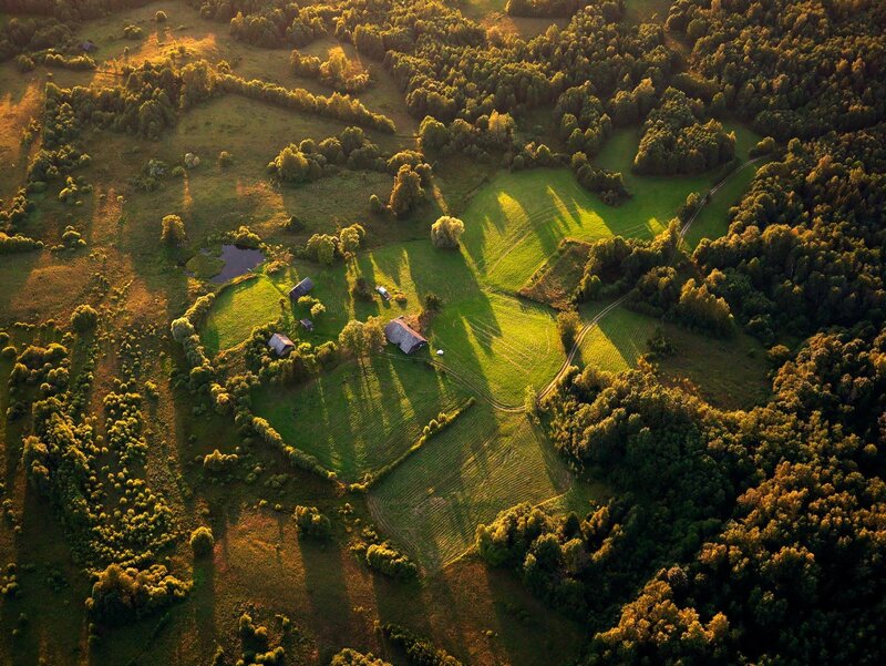 Aerial view of a rural farm