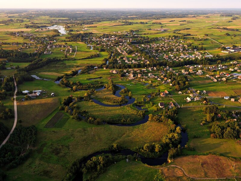 Aerial view of a rural village