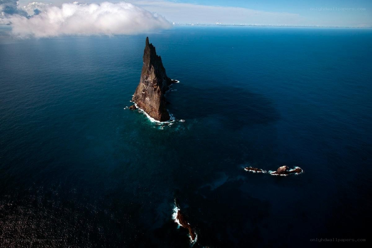 Aerial view of a sea stack