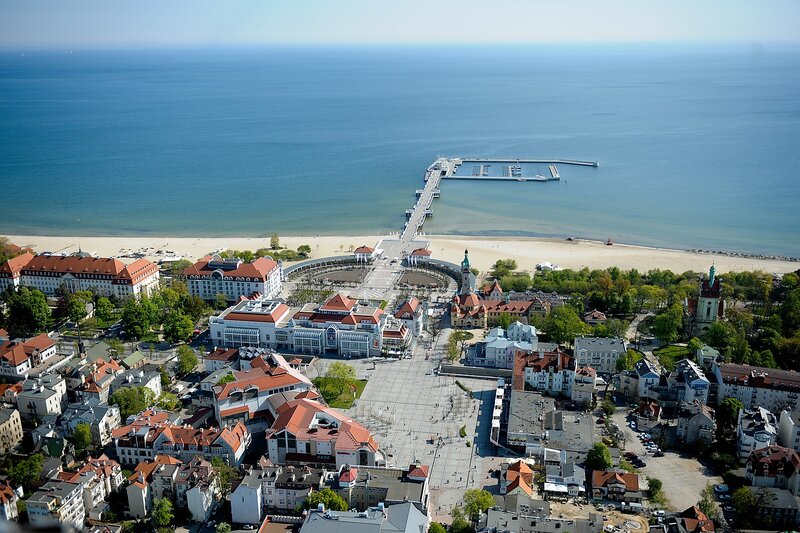 Aerial View of a Seaside Town