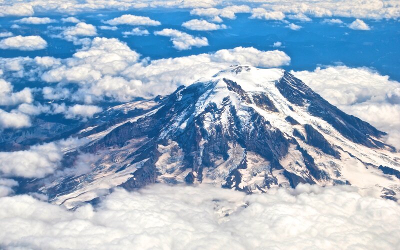 Aerial view of a snow-capped mountain