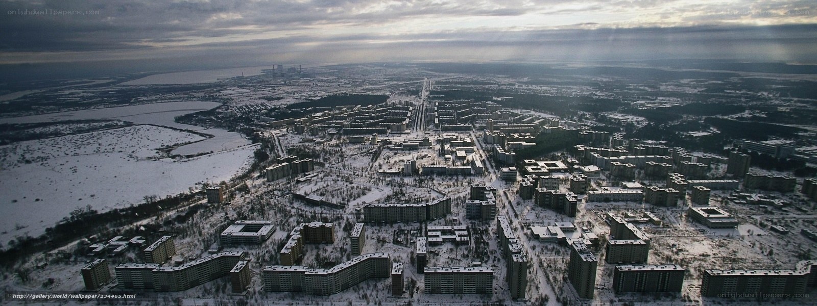 Aerial view of a snow-covered city