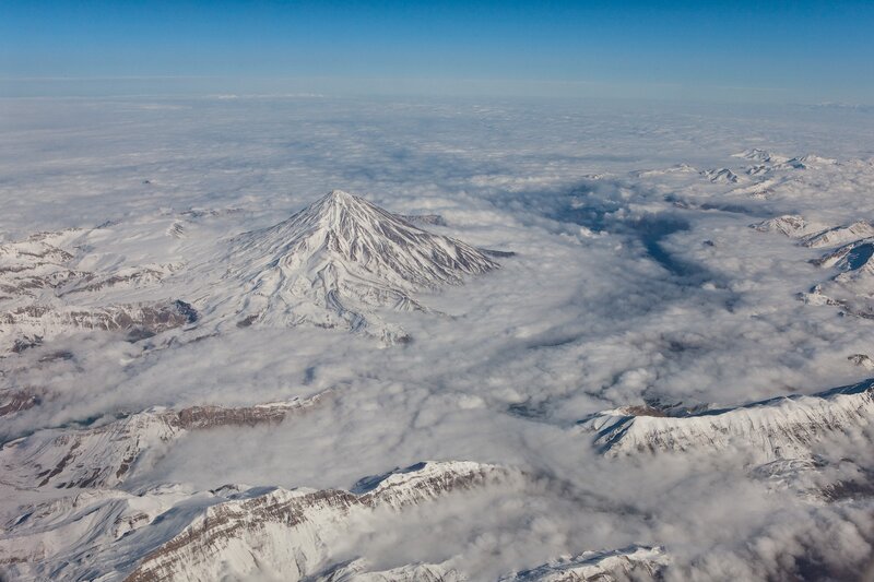 Aerial view of a snow-covered mountain