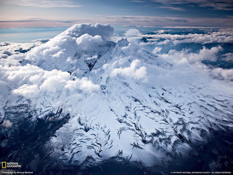 Aerial view of a snow-covered mountain