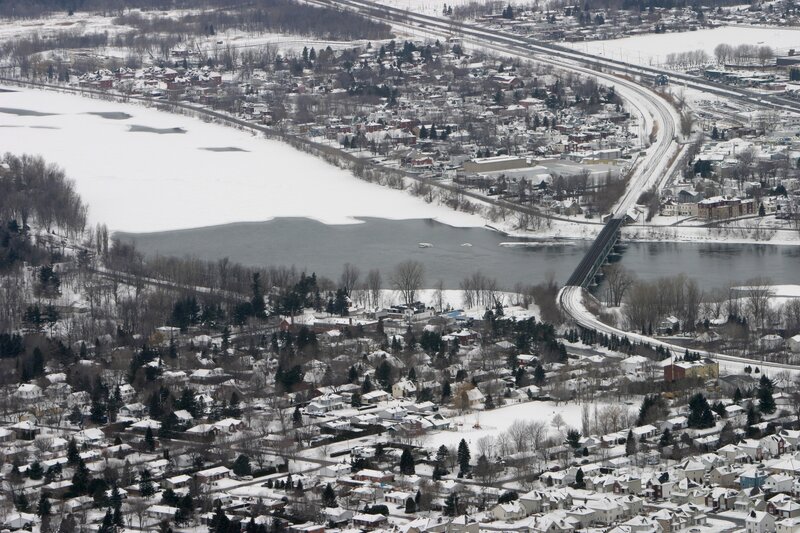 Aerial view of a snowy town