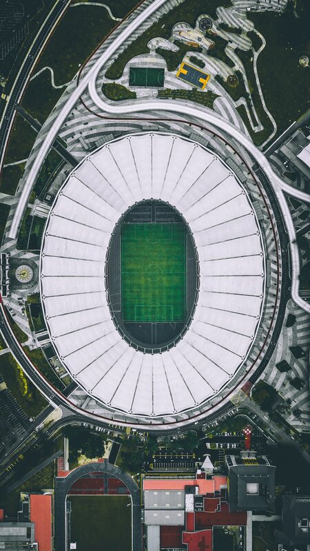 Aerial View of a Stadium — Green, Serene, Photograph