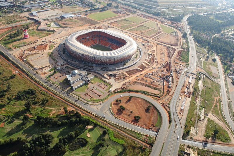 Aerial view of a stadium under construction