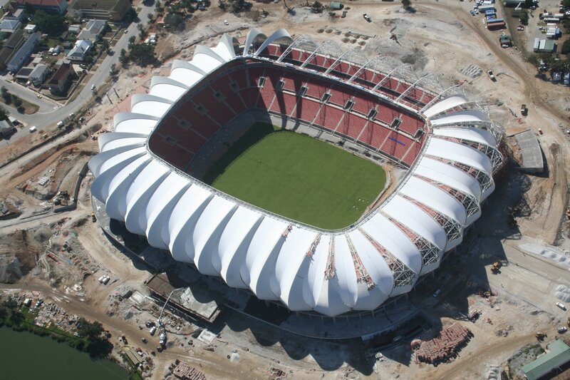 Aerial view of a stadium under construction