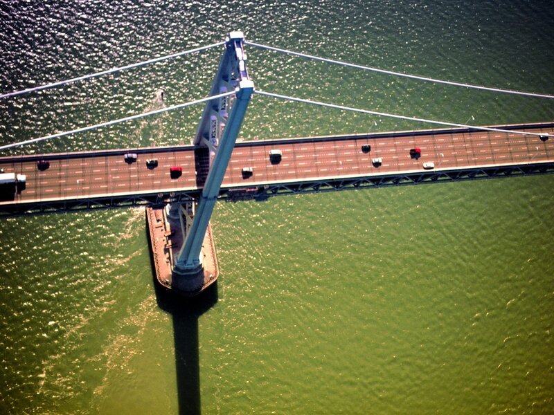 Aerial view of a suspension bridge