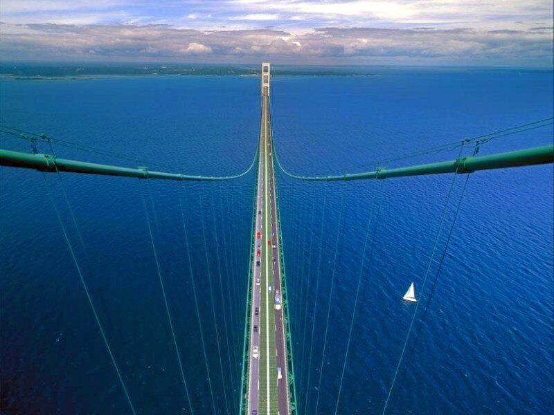 Aerial view of a suspension bridge