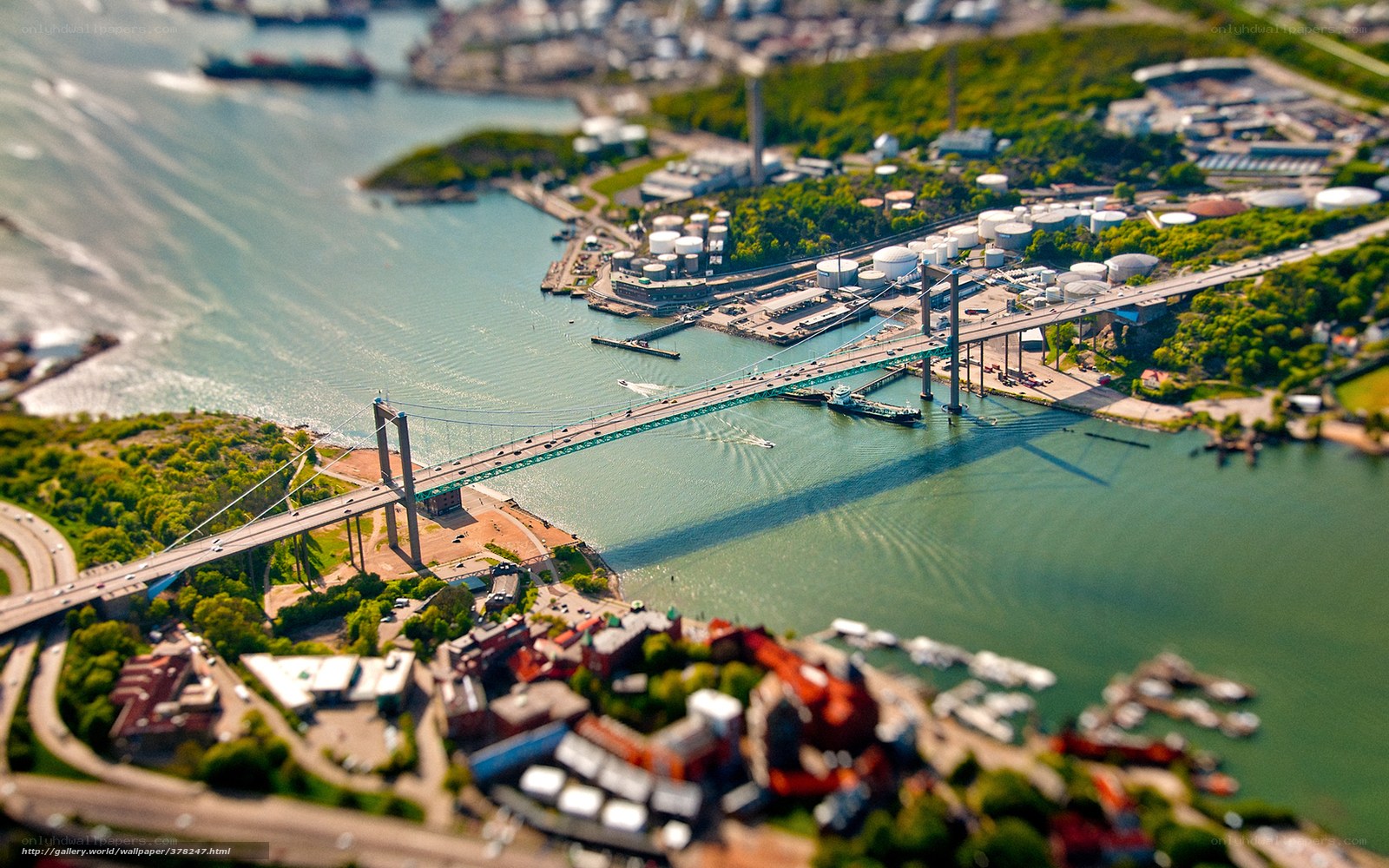 Aerial view of a suspension bridge