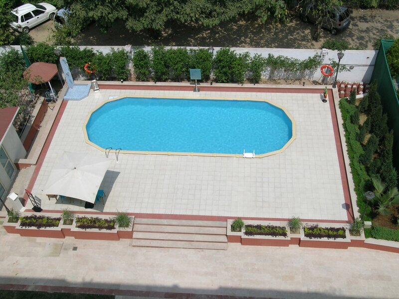 Aerial view of a swimming pool