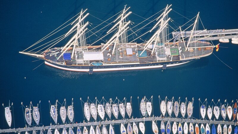 Aerial view of a tall ship