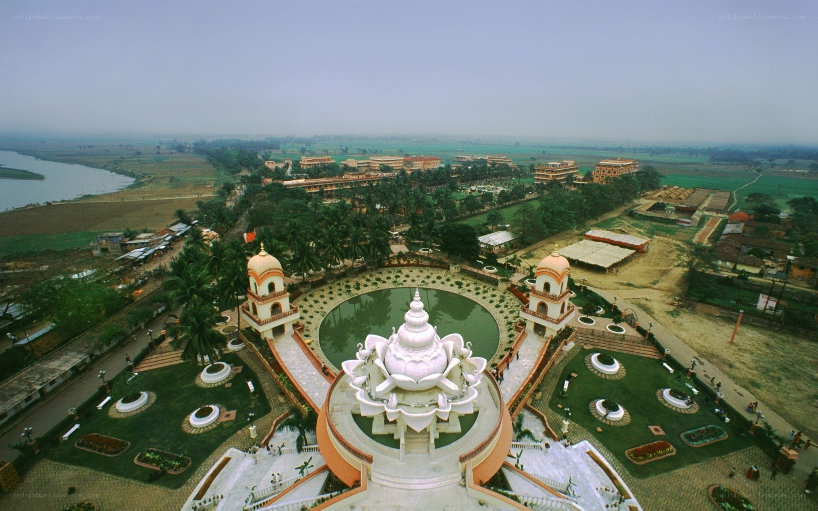 Aerial view of a temple complex