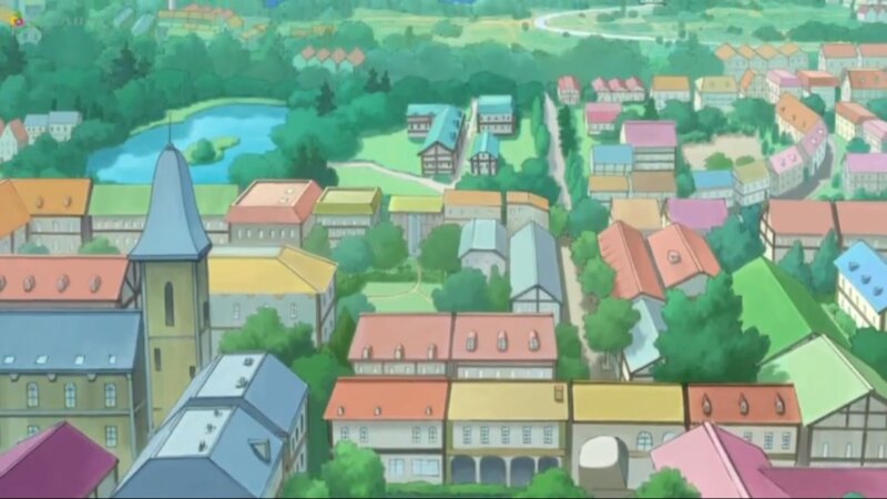 Aerial View of a Town — Green, Serene, Afternoon, Anime