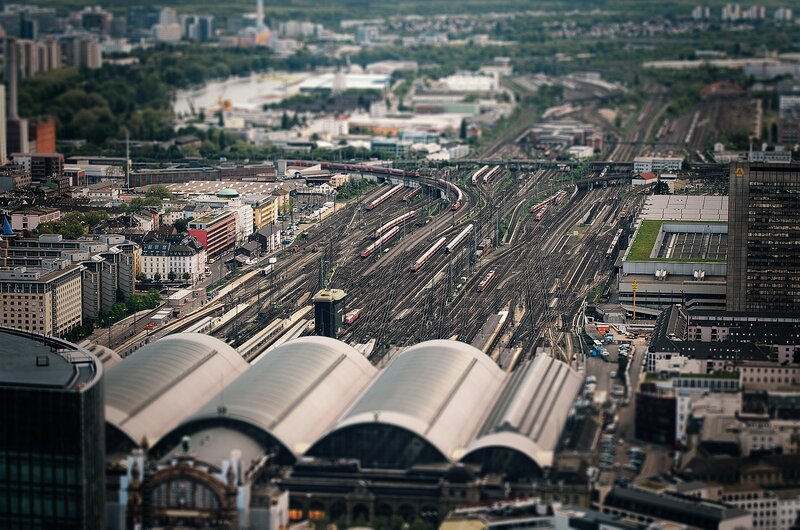 Aerial view of a train station