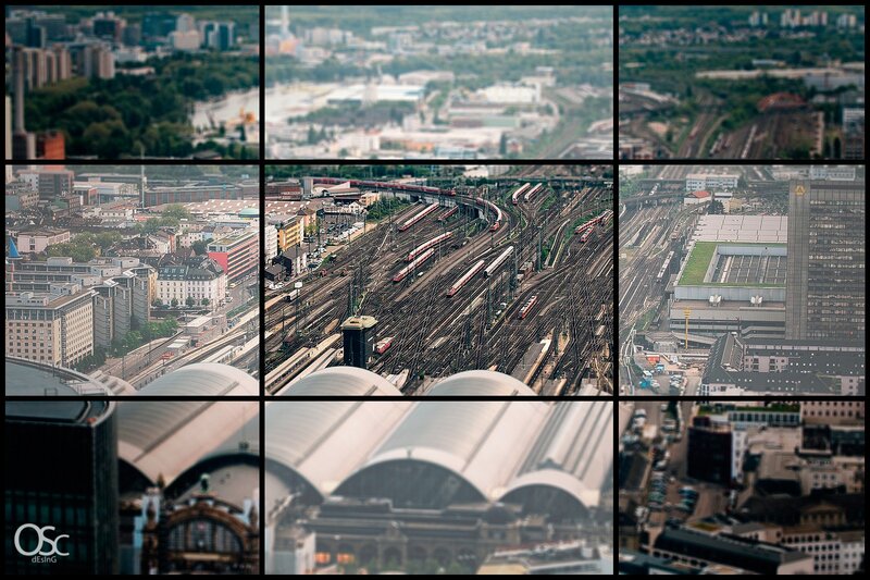 Aerial view of a train station