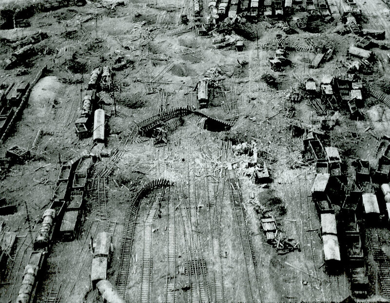 Aerial view of a train yard