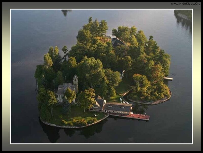 Aerial view of a tree-covered island