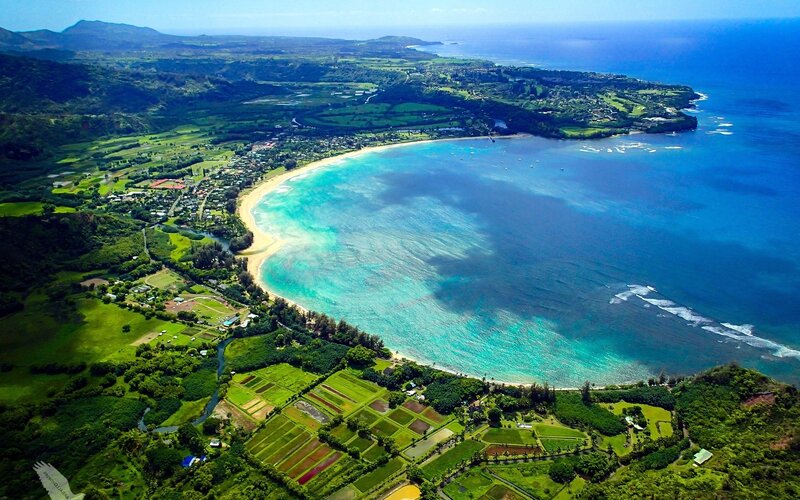 Aerial view of a tropical bay