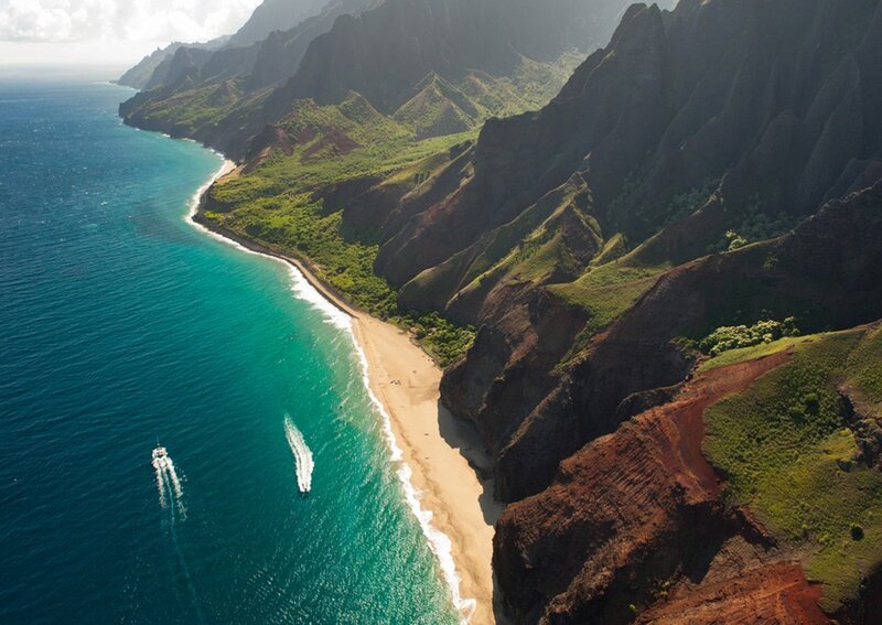 Aerial view of a tropical coastline