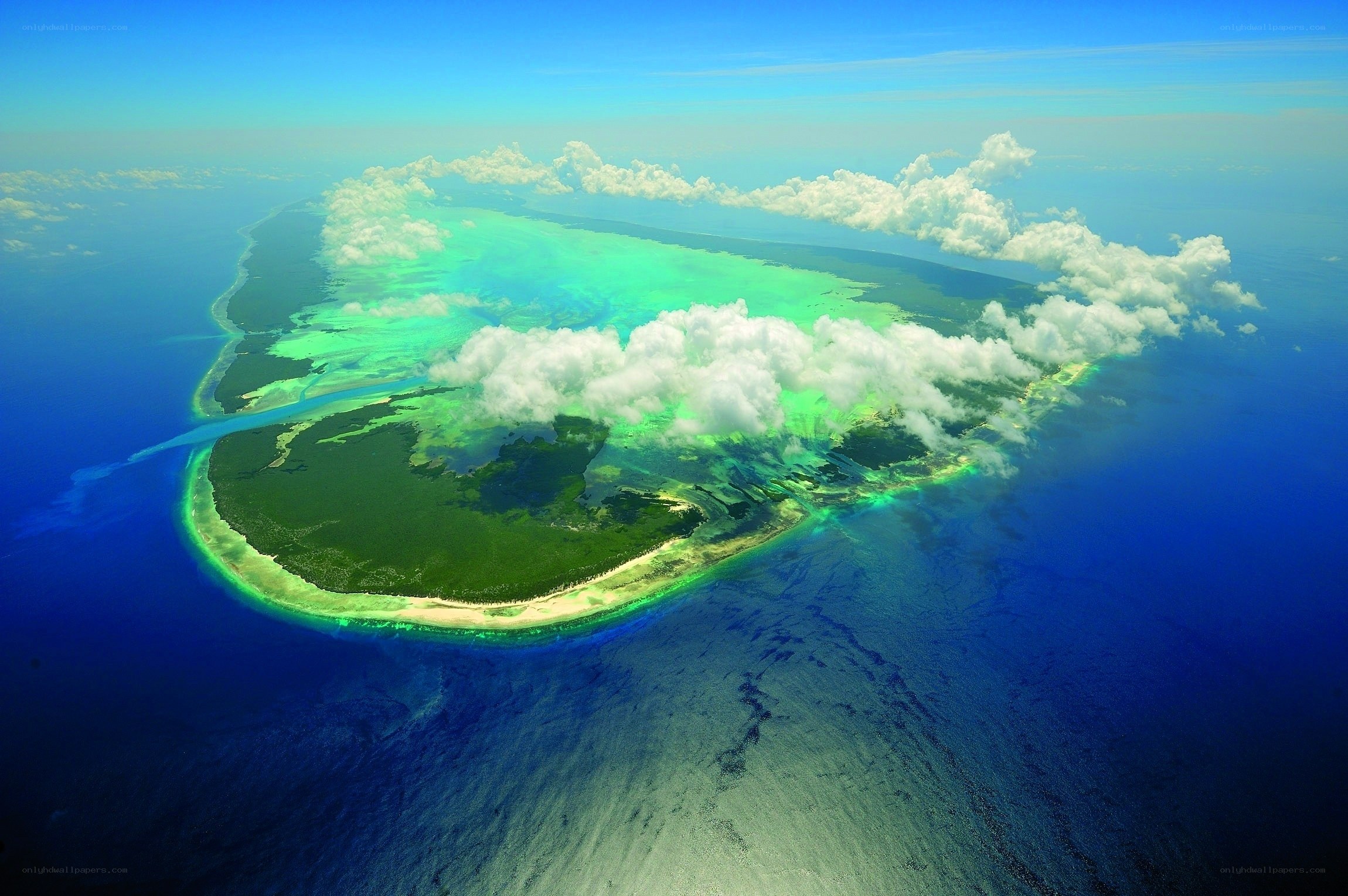 Aerial view of a tropical island