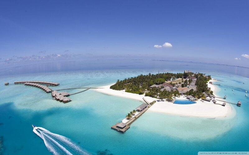 Aerial view of a tropical island resort