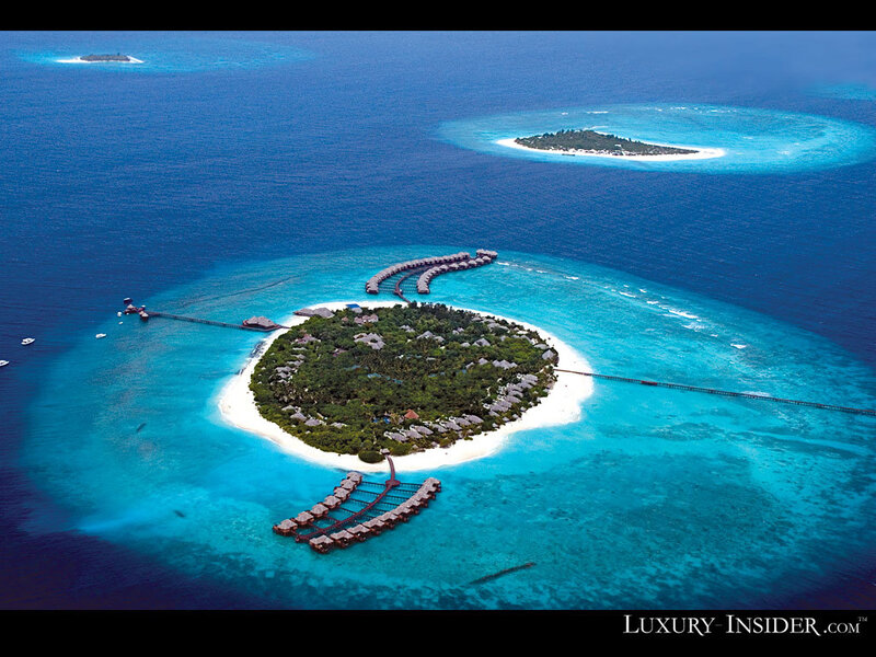 Aerial view of a tropical island resort