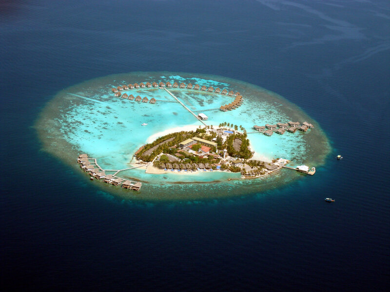 Aerial view of a tropical island resort