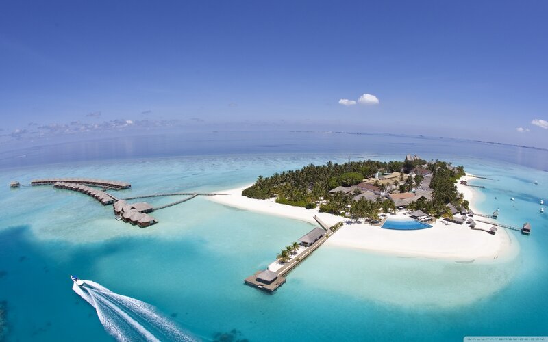 Aerial view of a tropical island resort