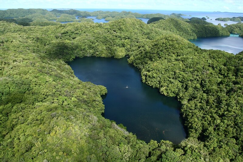 Aerial view of a tropical lagoon
