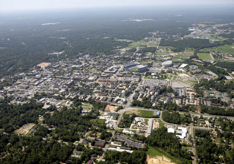 Aerial view of a university campus