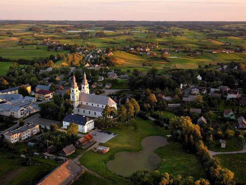 Aerial view of a village church